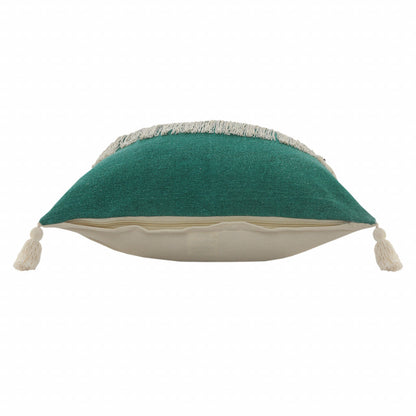 20" X 20" Emerald Green And Off-White 100% Cotton Zippered Pillow FurniFindUSA