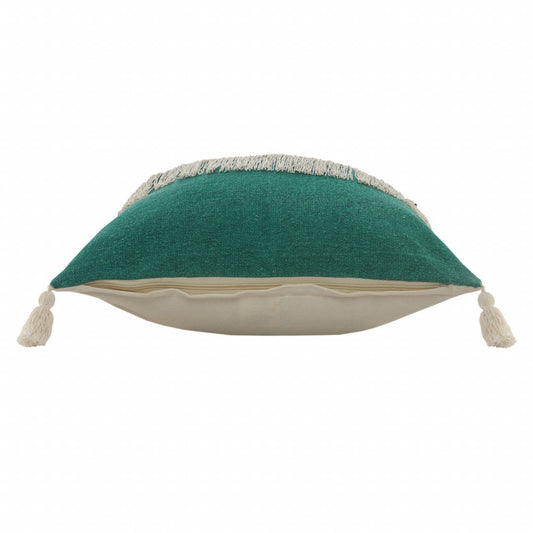 20" X 20" Emerald Green And Off-White 100% Cotton Zippered Pillow FurniFindUSA