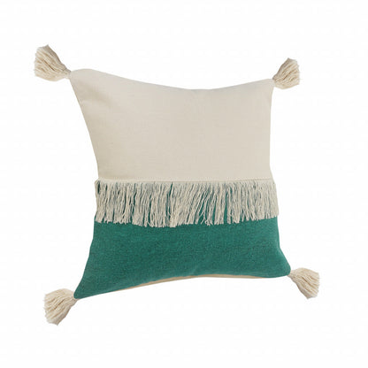 20" X 20" Emerald Green And Off-White 100% Cotton Zippered Pillow FurniFindUSA