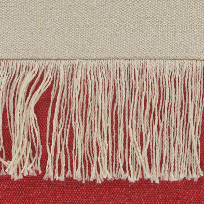 20" x 20" Red and Off White 100% Cotton Pillow With Tassels FurniFindUSA