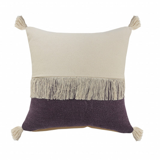 20" X 20" Purple And Off-White 100% Cotton Zippered Pillow FurniFindUSA