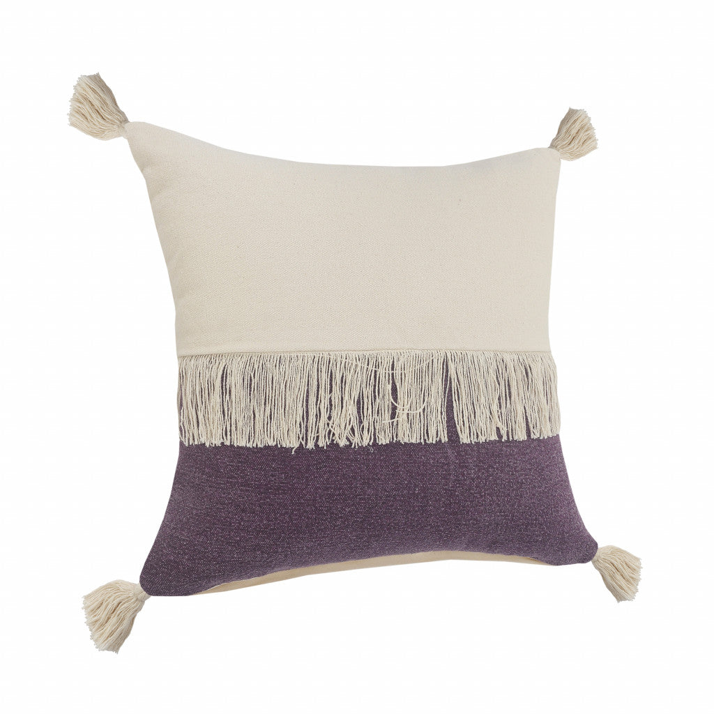 20" X 20" Purple And Off-White 100% Cotton Zippered Pillow FurniFindUSA