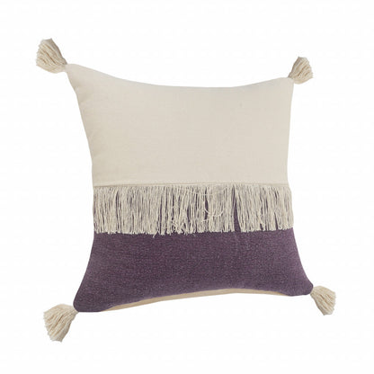 20" X 20" Purple And Off-White 100% Cotton Zippered Pillow FurniFindUSA