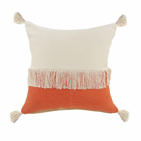 20" X 20" Orange And Off-White 100% Cotton Zippered Pillow FurniFindUSA