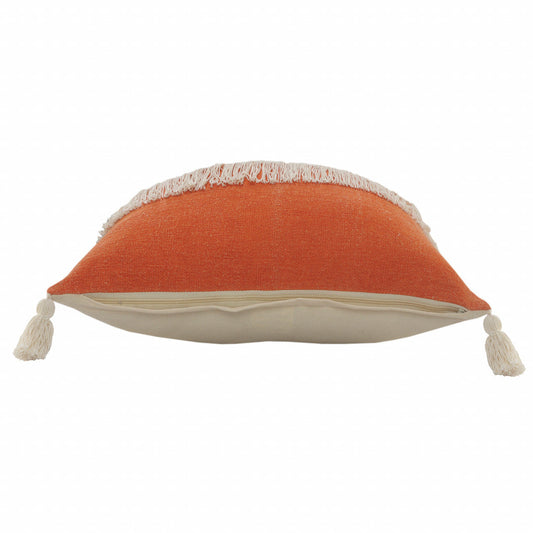 20" X 20" Orange And Off-White 100% Cotton Zippered Pillow FurniFindUSA