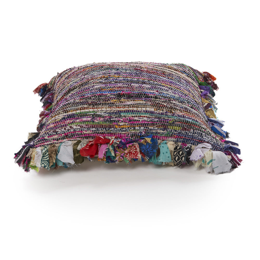 26" X 26" Blue and Red Weave Zippered Pillow With Fringe FurniFindUSA