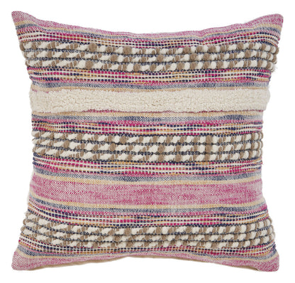 18" X 18" Pink and Ivory Striped Cotton Blend Zippered Pillow FurniFindUSA