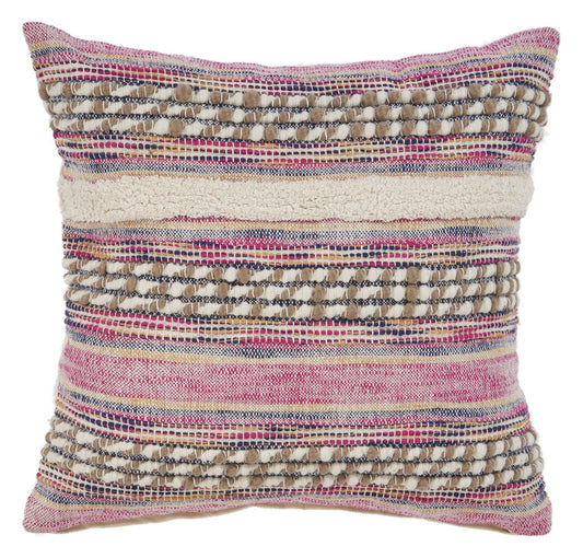 18" X 18" Pink and Ivory Striped Cotton Blend Zippered Pillow FurniFindUSA