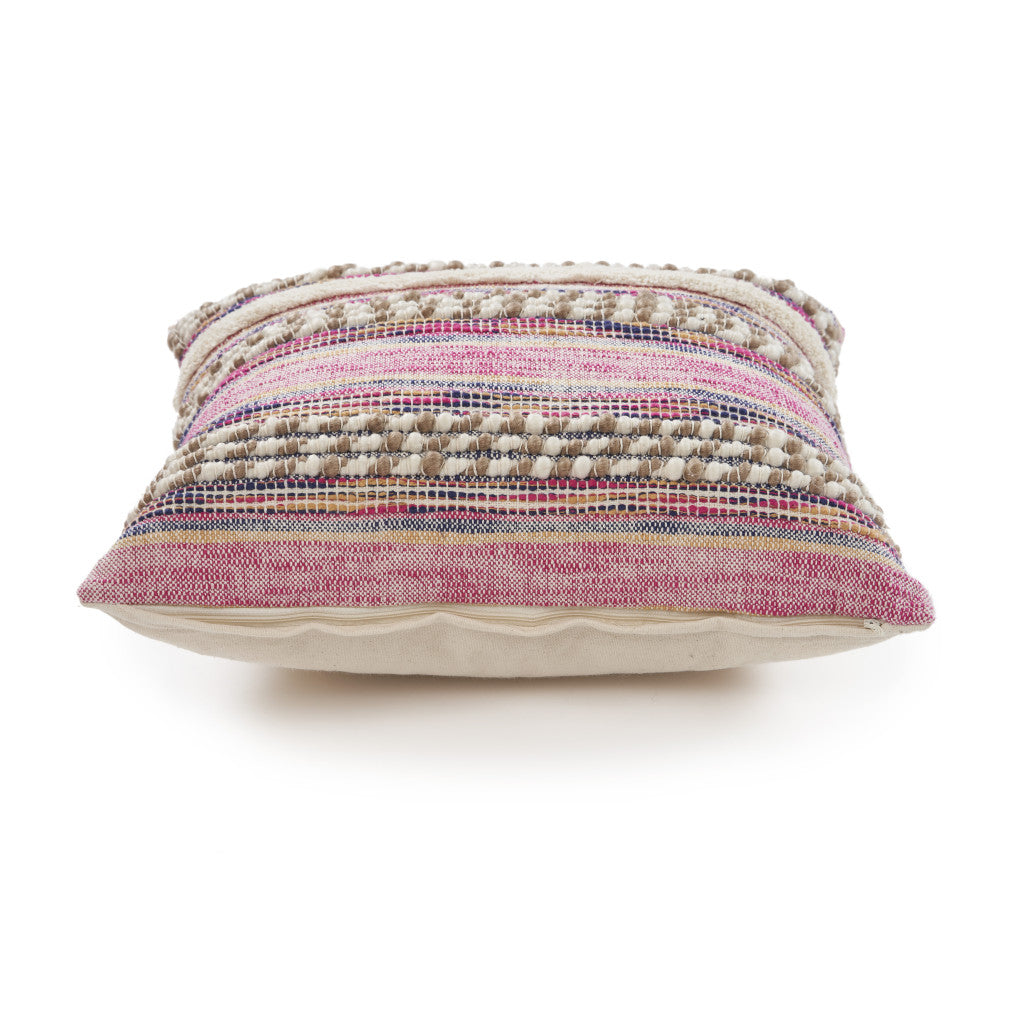18" X 18" Pink and Ivory Striped Cotton Blend Zippered Pillow FurniFindUSA