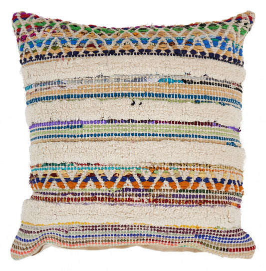 18" X 18" Red Green Blue Yellow Orange And Pink 100% Cotton Striped Zippered Pillow FurniFindUSA