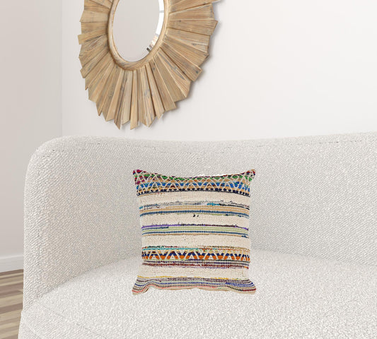18" X 18" Red Green Blue Yellow Orange And Pink 100% Cotton Striped Zippered Pillow FurniFindUSA