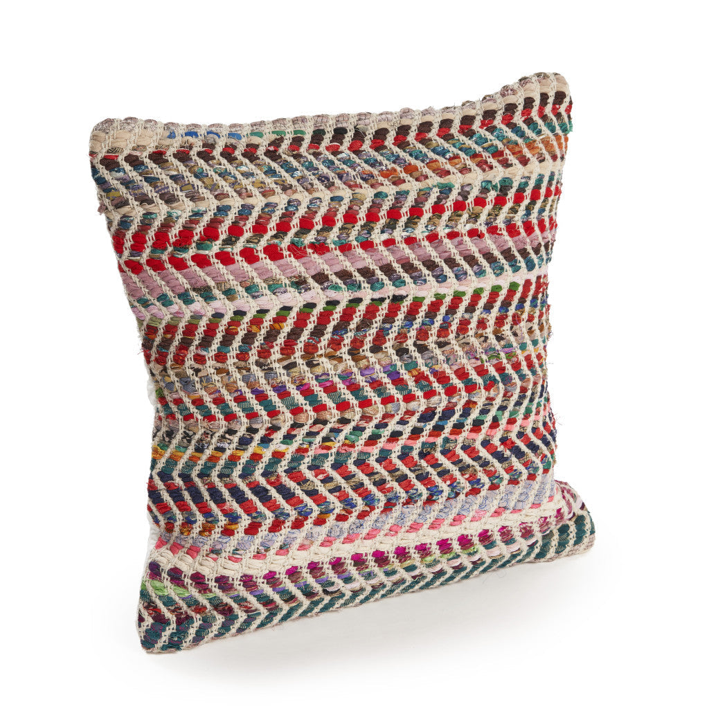 18" X 18" Blue and Red Chevron Cotton Blend Zippered Pillow FurniFindUSA