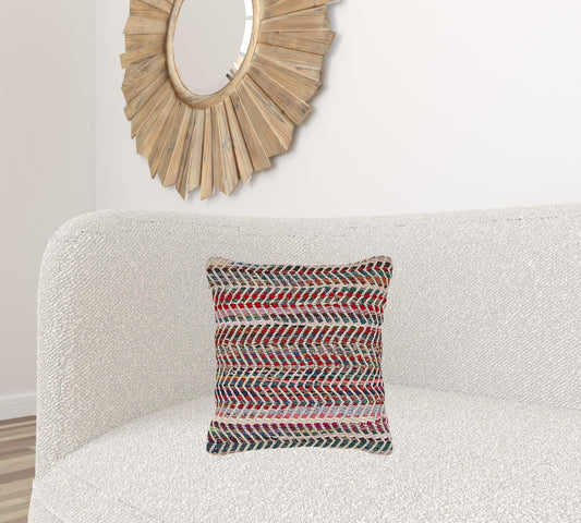 18" X 18" Blue and Red Chevron Cotton Blend Zippered Pillow FurniFindUSA