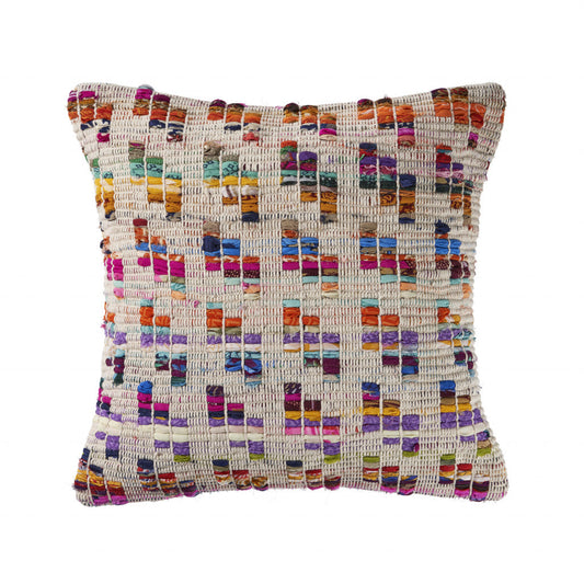 20" X 20" Beige Red Green Blue Yellow Orange And Pink 100% Cotton Geometric Zippered Pillow FurniFindUSA