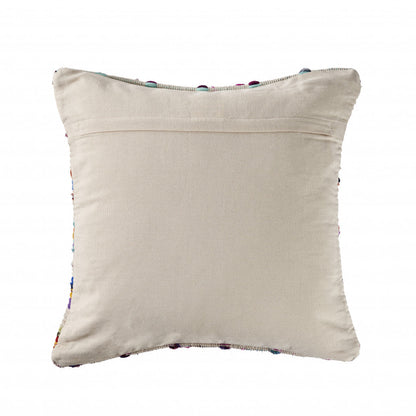 20" X 20" Beige Red Green Blue Yellow Orange And Pink 100% Cotton Geometric Zippered Pillow FurniFindUSA