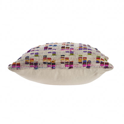 20" X 20" Beige Red Green Blue Yellow Orange And Pink 100% Cotton Geometric Zippered Pillow FurniFindUSA