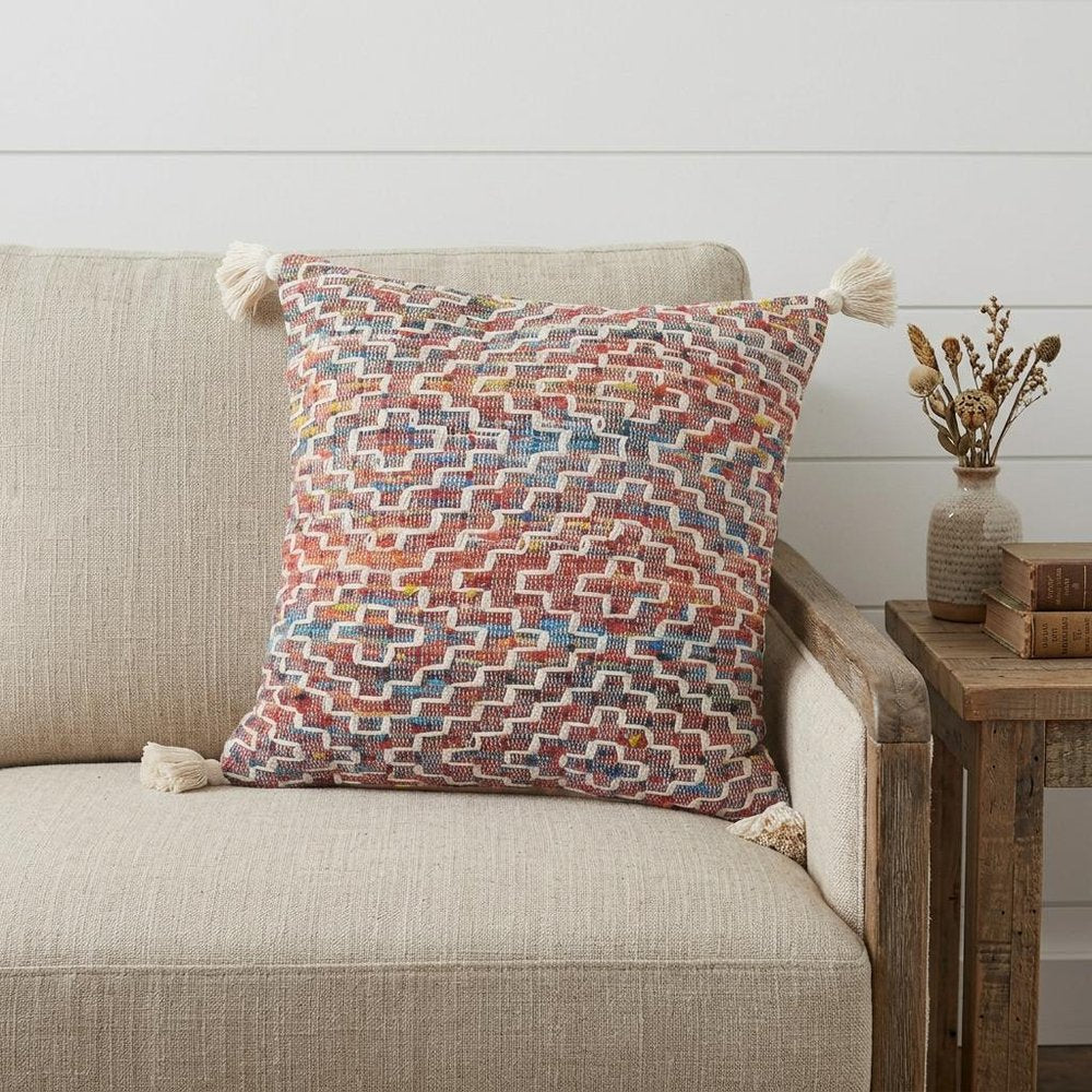 20" X 20" Red Green Blue Yellow And Orange Polyester Geometric Zippered Pillow — view 7
