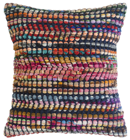 20" X 20" Red Green Blue Yellow Orange Pink And Black 100% Cotton Geometric Zippered Pillow FurniFindUSA