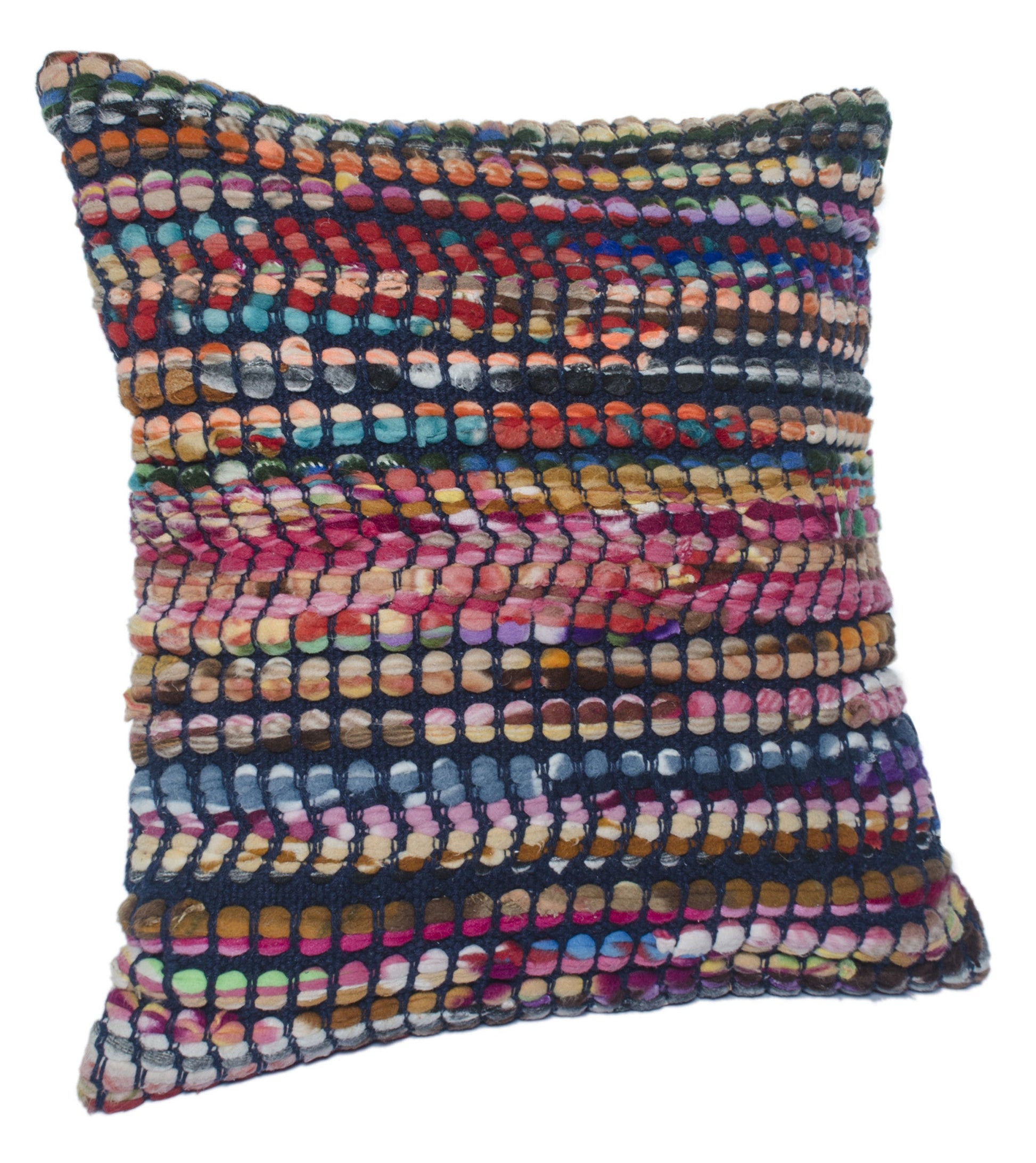 20" X 20" Red Green Blue Yellow Orange Pink And Black 100% Cotton Geometric Zippered Pillow FurniFindUSA