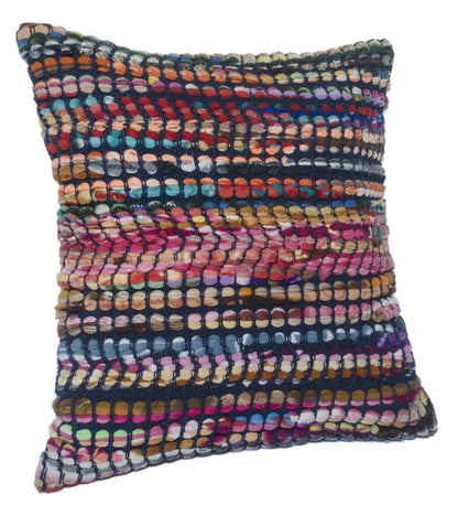 20" X 20" Red Green Blue Yellow Orange Pink And Black 100% Cotton Geometric Zippered Pillow FurniFindUSA