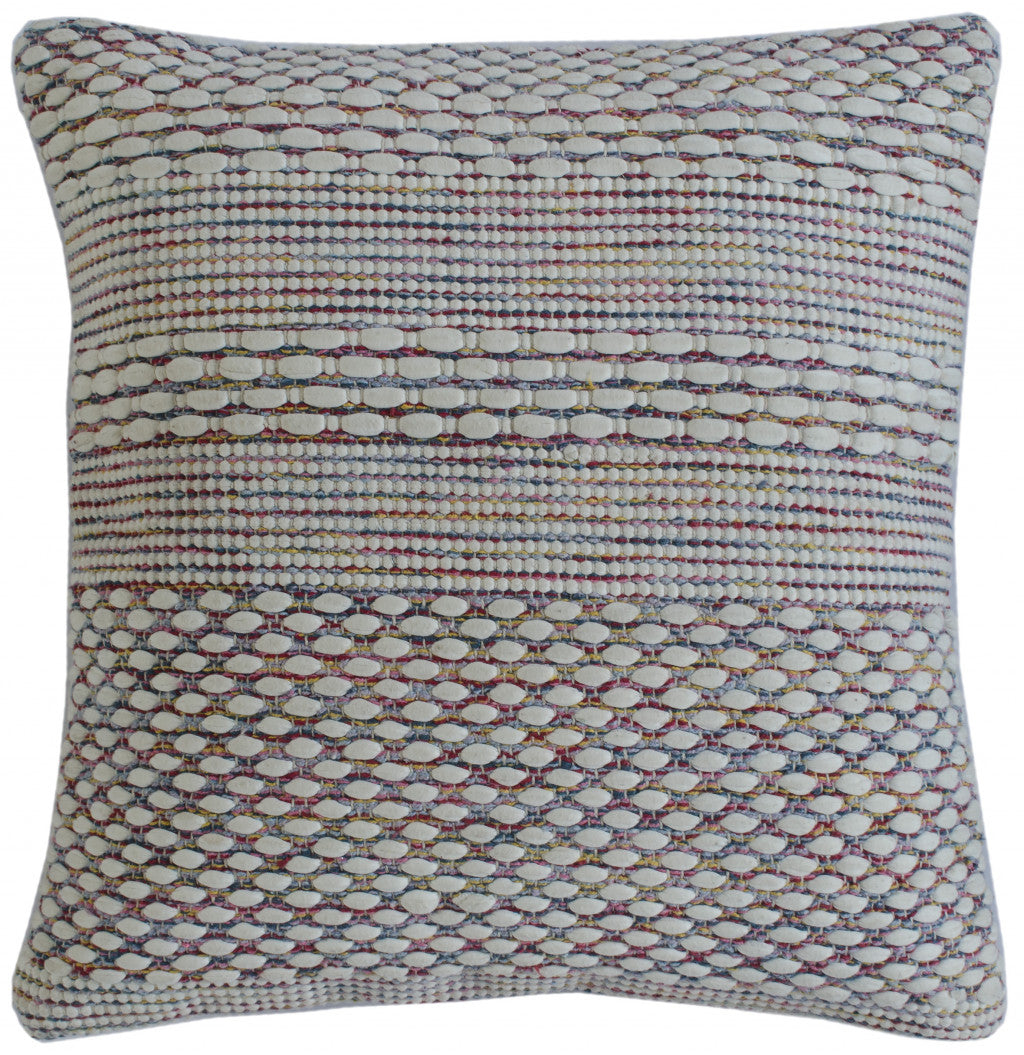 20" X 20" Ivory Red Green Blue Yellow And Orange 100% Cotton Geometric Zippered Pillow FurniFindUSA