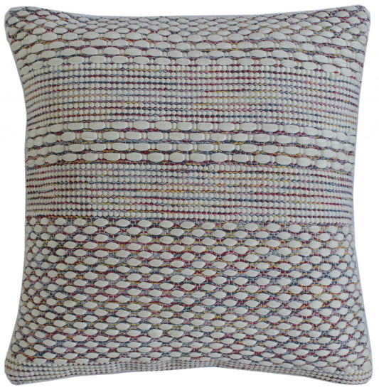 20" X 20" Ivory Red Green Blue Yellow And Orange 100% Cotton Geometric Zippered Pillow FurniFindUSA