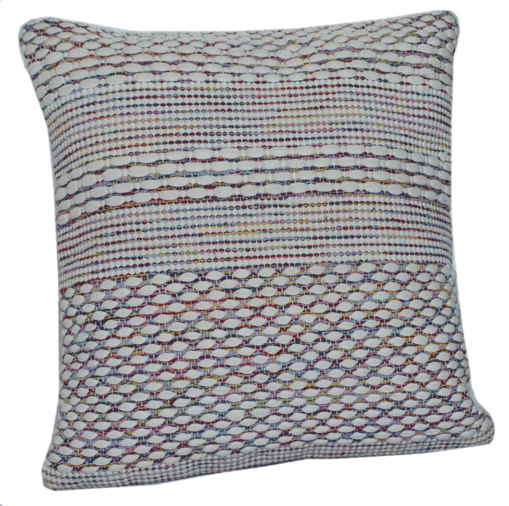 20" X 20" Ivory Red Green Blue Yellow And Orange 100% Cotton Geometric Zippered Pillow FurniFindUSA