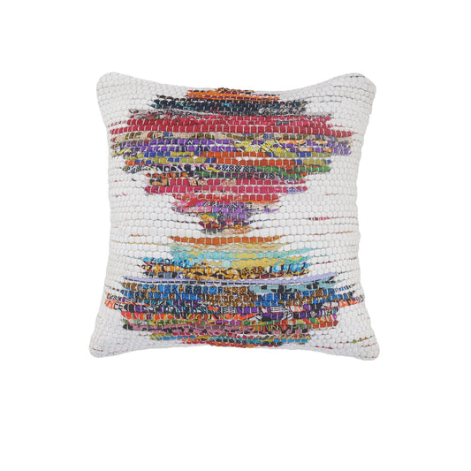 20" X 20" White Red Green Blue Yellow And Orange 100% Cotton Geometric Zippered Pillow 4.0" (L) x 20.0" (W) x 20.0" (H) FurniFindUSA