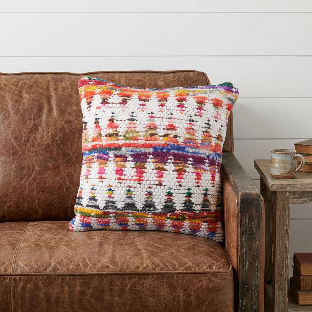 20" X 20" White Red Green Blue Yellow And Orange 100% Cotton Geometric Zippered Pillow — view 8