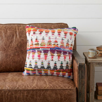 20" X 20" White Red Green Blue Yellow And Orange 100% Cotton Geometric Zippered Pillow HomeRoots