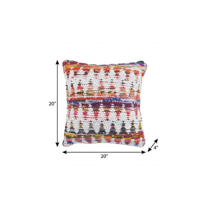20" X 20" White Red Green Blue Yellow And Orange 100% Cotton Geometric Zippered Pillow HomeRoots