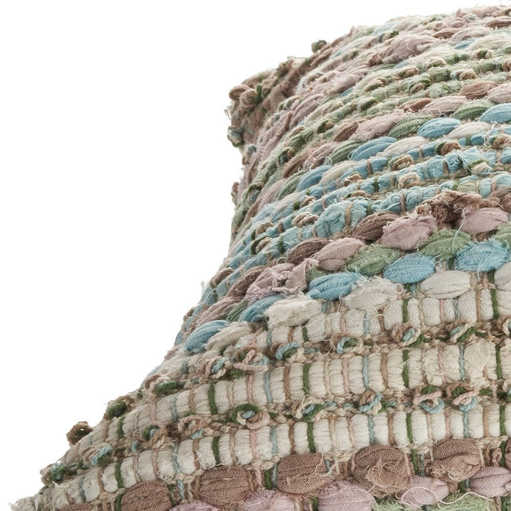 18" Blue And Green Cotton Striped Throw Pillow HomeRoots