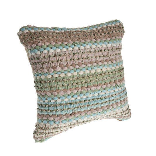 18" X 18" Blue and Green Striped Cotton Zippered Pillow FurniFindUSA