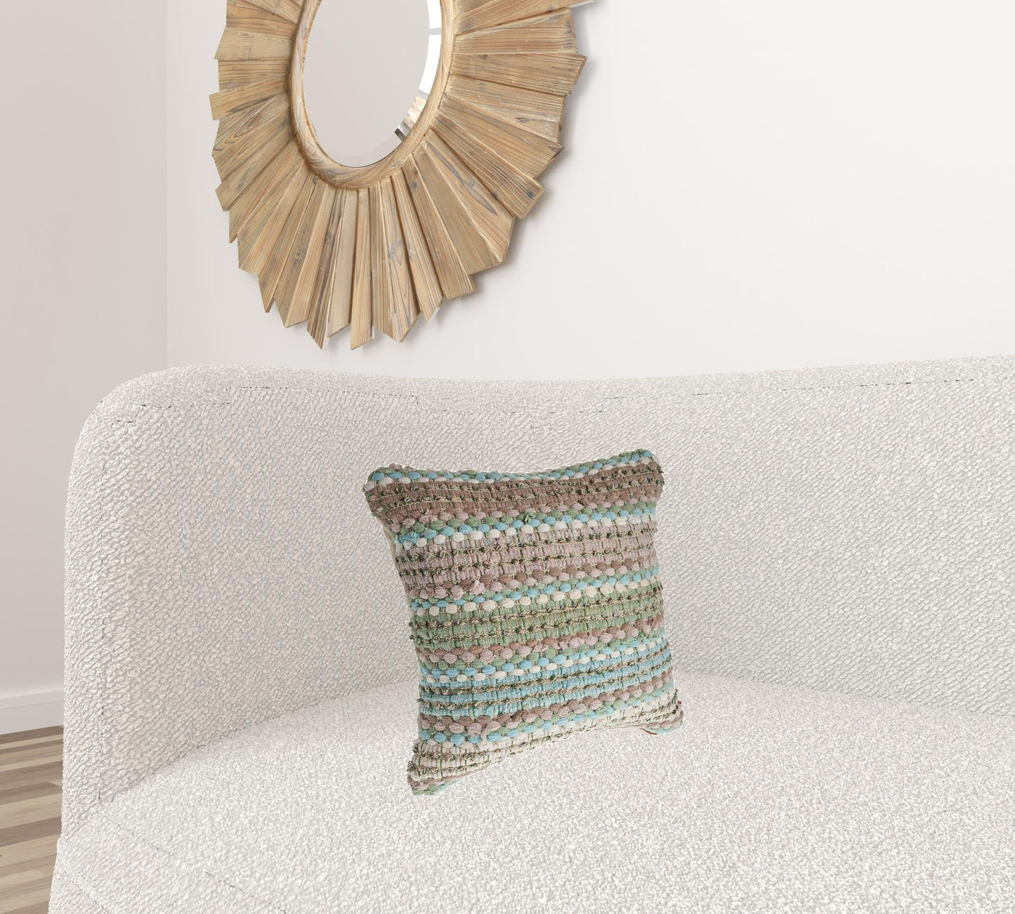 18" X 18" Blue and Green Striped Cotton Zippered Pillow FurniFindUSA