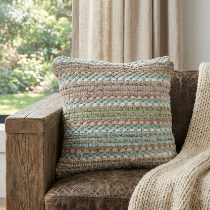 18" Blue And Green Cotton Striped Throw Pillow HomeRoots