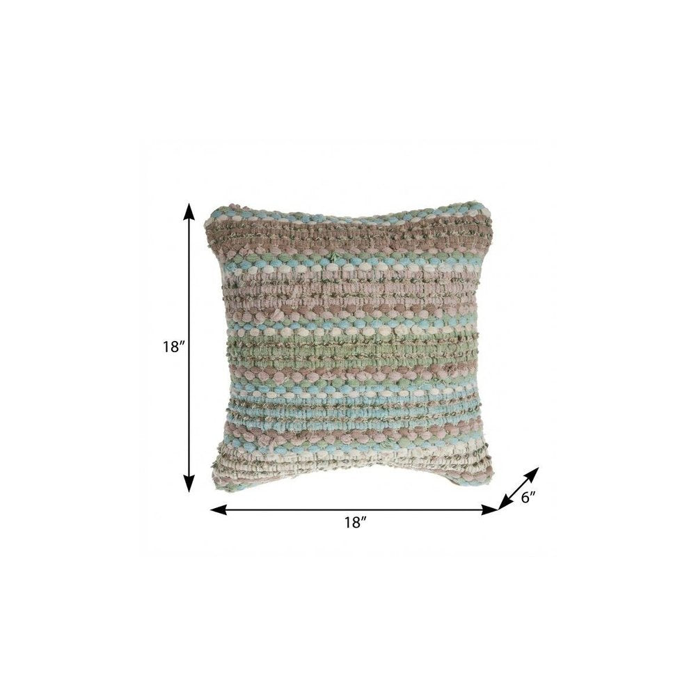 18" Blue And Green Cotton Striped Throw Pillow HomeRoots