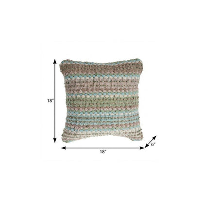 18" Blue And Green Cotton Striped Throw Pillow HomeRoots