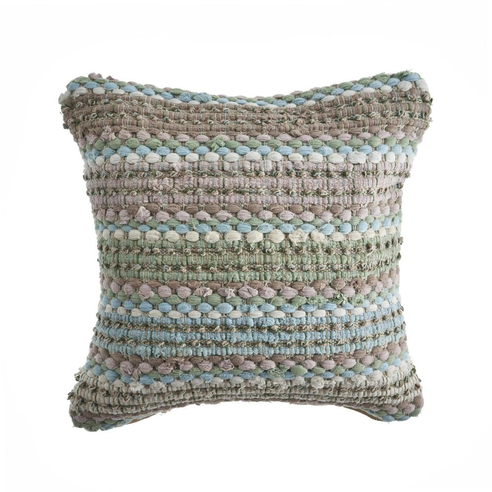 18" Blue And Green Cotton Striped Throw Pillow — view 5