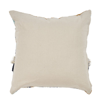 18" X 18" Blue and Beige Patchwork Cotton Zippered Pillow With Tassels FurniFindUSA