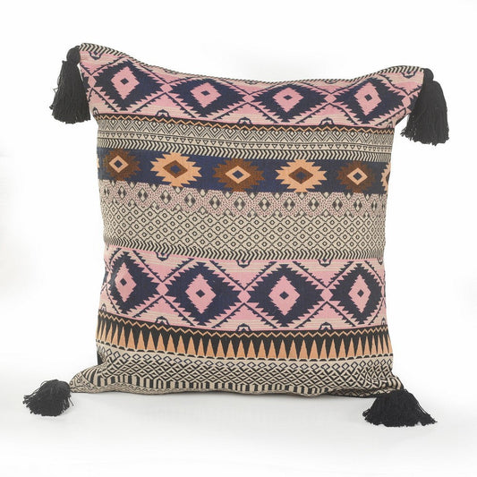 20" X 20" Black and Yellow Southwestern Cotton Zippered Pillow With Tassels FurniFindUSA