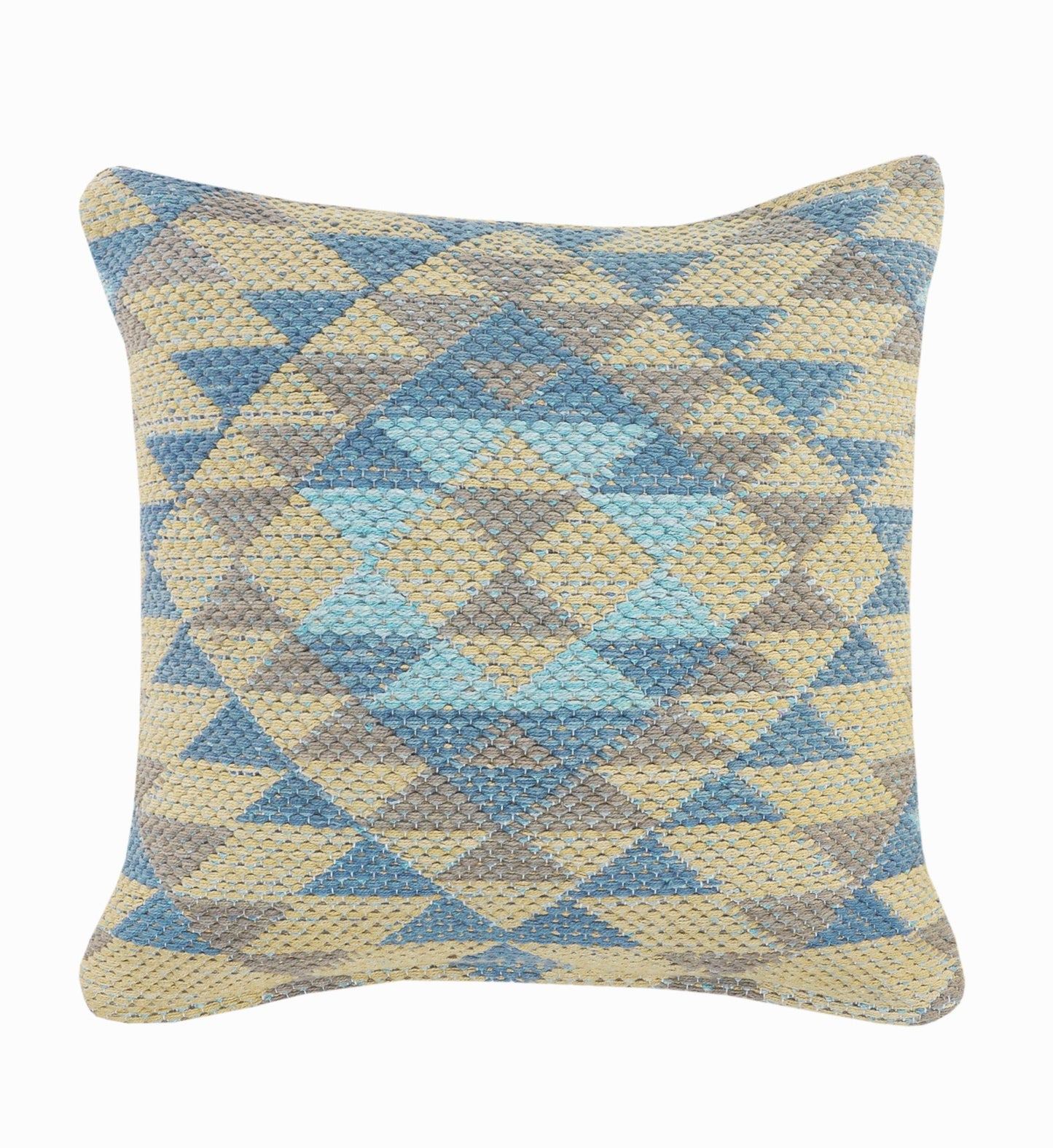 18" X 18" Blue Gray And Beige 100% Cotton Geometric Zippered Pillow FurniFindUSA
