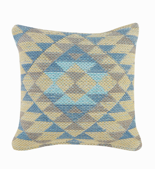 18" X 18" Blue Gray And Beige 100% Cotton Geometric Zippered Pillow FurniFindUSA