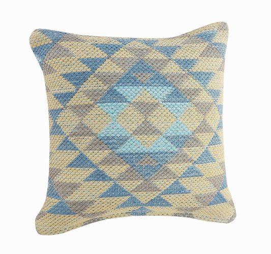 18" X 18" Blue Gray And Beige 100% Cotton Geometric Zippered Pillow FurniFindUSA