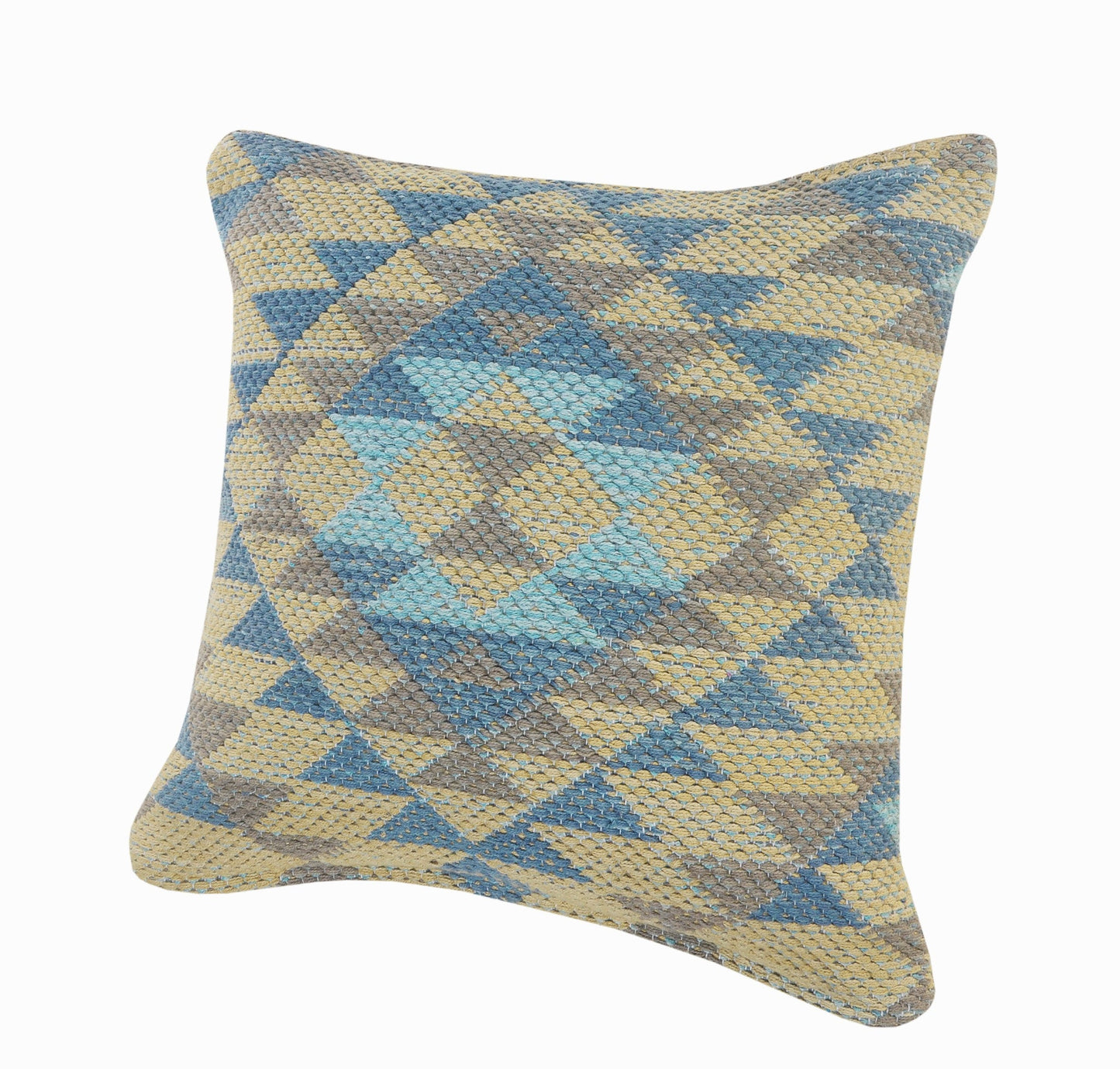 18" X 18" Blue Gray And Beige 100% Cotton Geometric Zippered Pillow FurniFindUSA