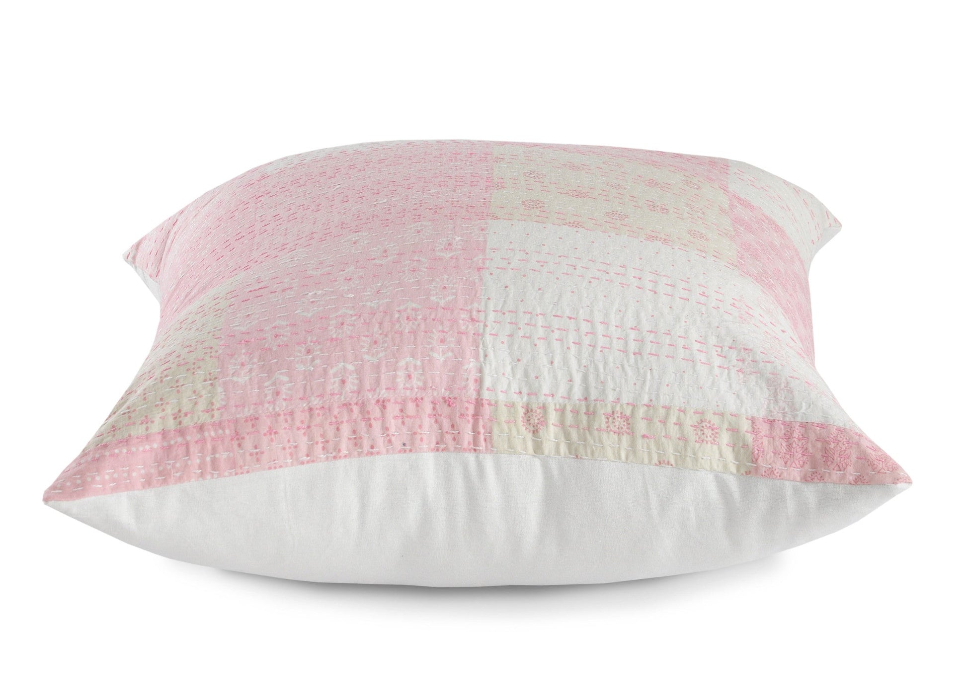 20" X 20" Pink And Off-White 100% Cotton Patchwork Zippered Pillow FurniFindUSA