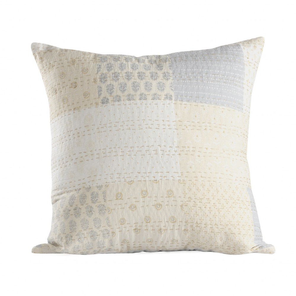 20" X 20" Beige Gray And Off-White 100% Cotton Patchwork Zippered Pillow HomeRoots