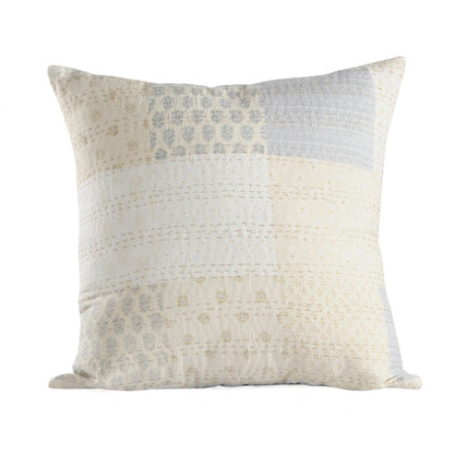 20" X 20" Beige Gray And Off-White 100% Cotton Patchwork Zippered Pillow HomeRoots