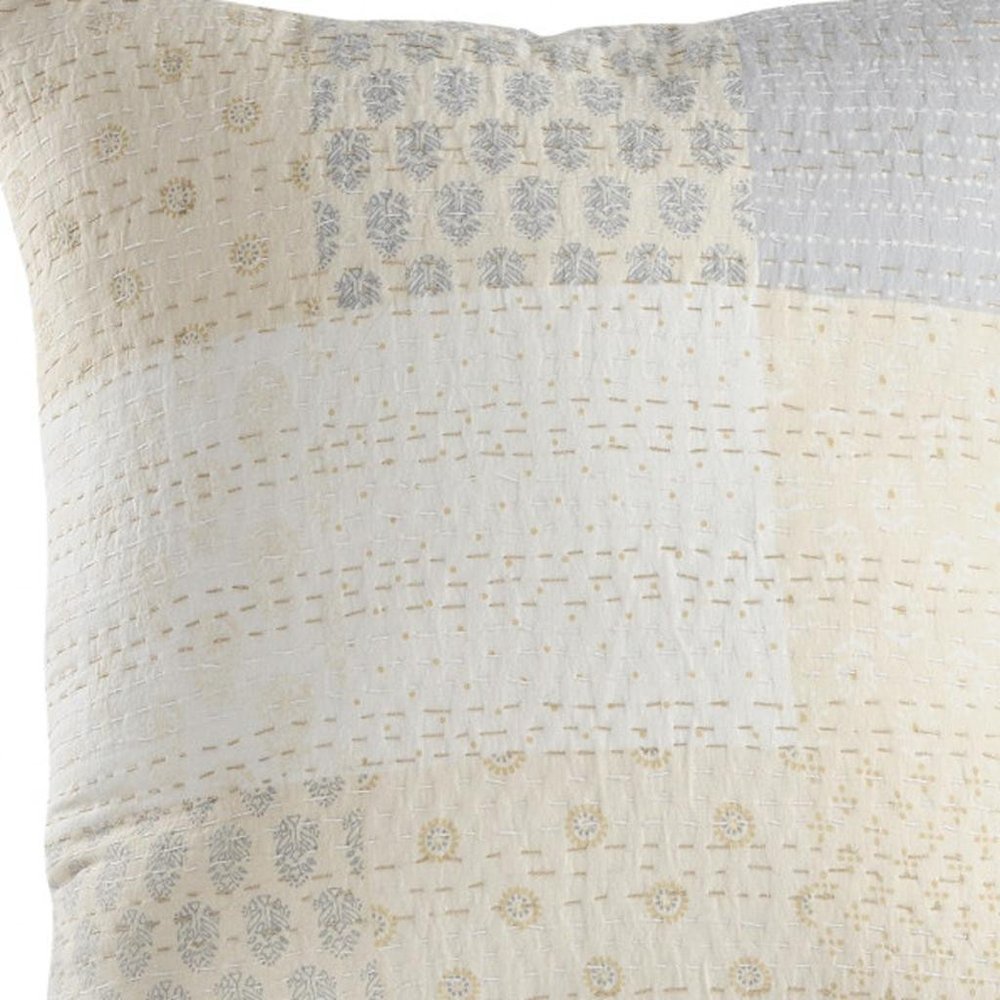 20" X 20" Beige Gray And Off-White 100% Cotton Patchwork Zippered Pillow — view 5