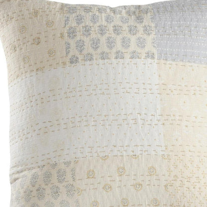 20" X 20" Beige Gray And Off-White 100% Cotton Patchwork Zippered Pillow HomeRoots