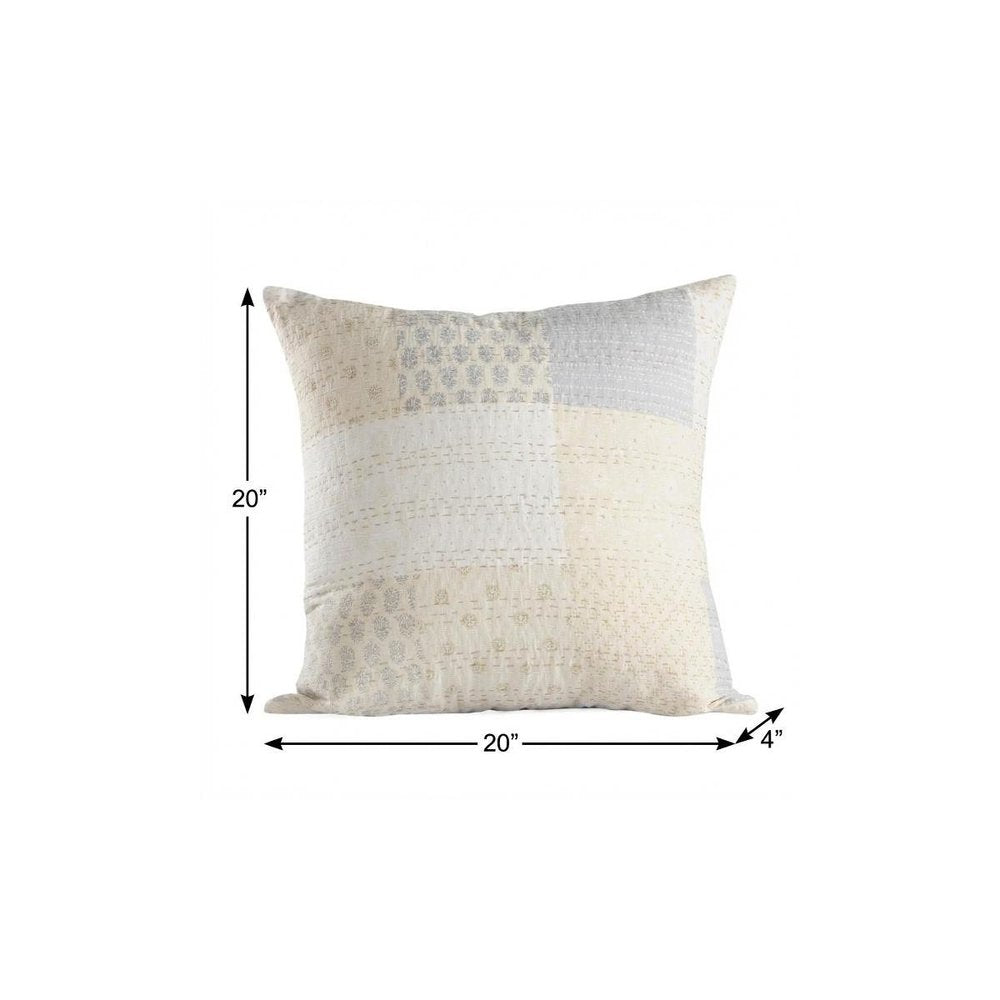 20" X 20" Beige Gray And Off-White 100% Cotton Patchwork Zippered Pillow HomeRoots